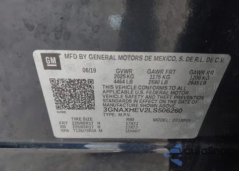 2020 Chevrolet Equinox Fwd Ls из США, поврежденный, VIN 3GNAXHEV2LS506260